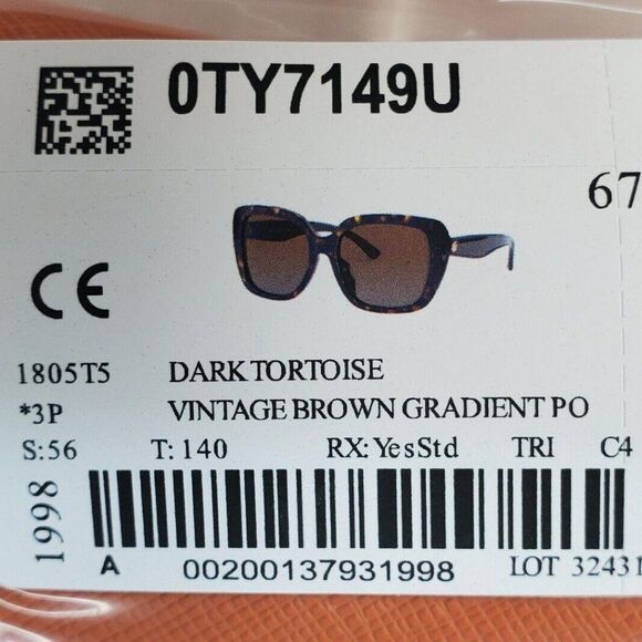 Tory Burch Women's Square Tortoise TY 7149U TY7149U Sunglasses UV New - Picture 5 of 9